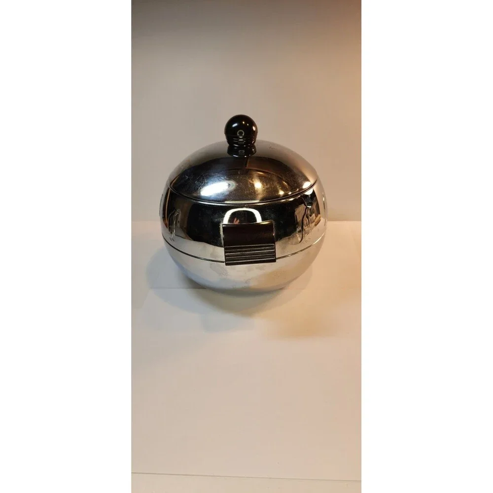 Vintage West Bend Stainless Steel PENGUIN Ice Bucket Bar Ware Wooden Handles MCM