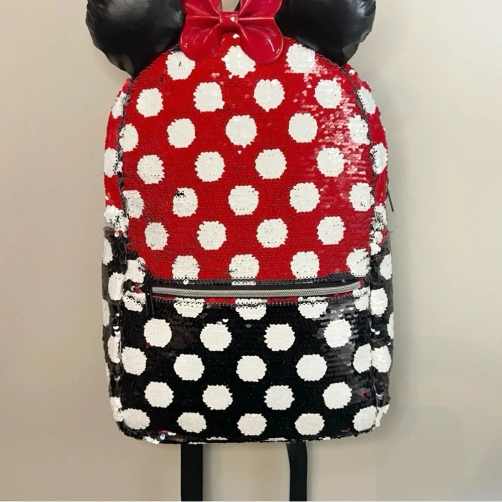 Disney Parks Minnie Mouse Ears & Bow Sequin Polka Dot Color Change Backpack NEW