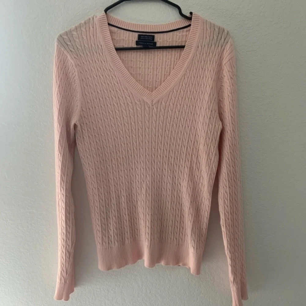 Tommy Hilfiger Pink Knit 100% Cotton V-Neck Sweater
