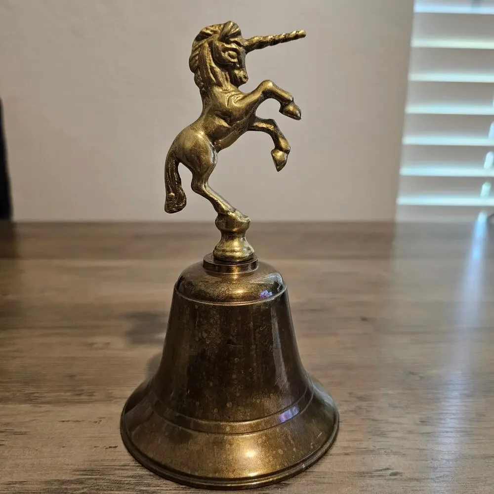Vintage Brass Carved Hand Bell Heavy MCM Collectible 5
