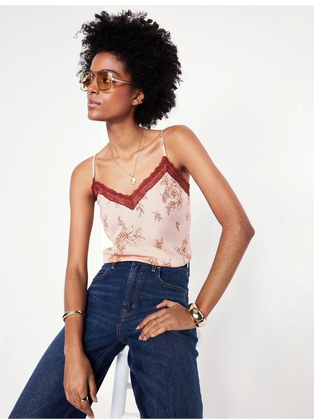 NWT Old Navy Lace Trim Floral Cami Top