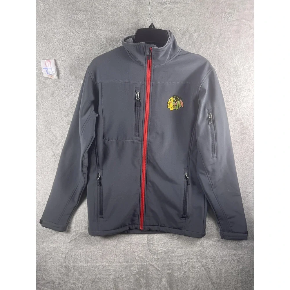 Chicago Blackhawks Jacket Mens Small Gray Red NHL Hockey Full Zip Softshell‎