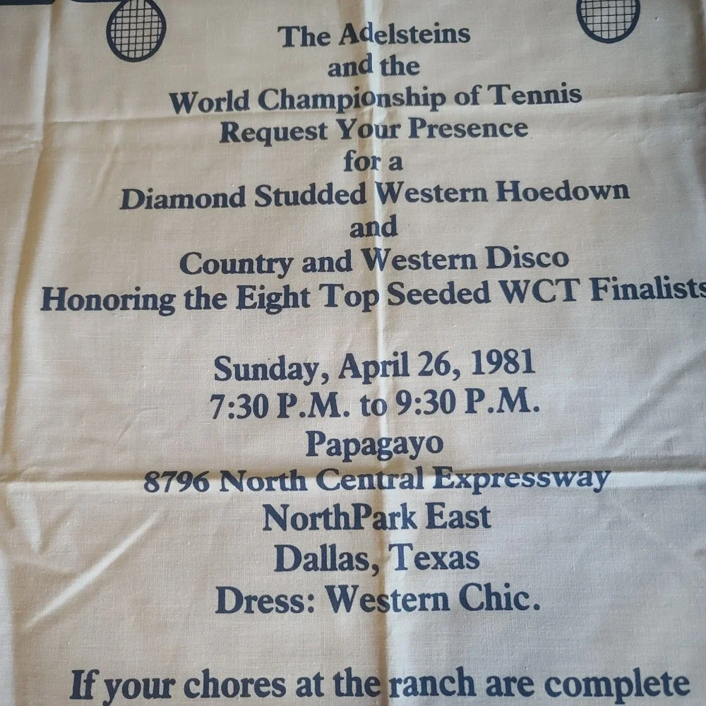 VINTAGE 1981 WCT Tennis Finals Dallas Bandana Invitation John McEnroe Era NEW