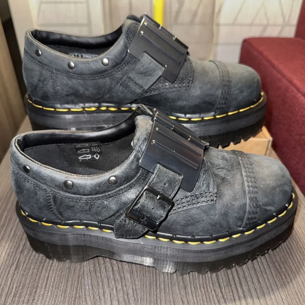 Dr Martens 8053 Quad Hinge Black Leather Platform M 7 W 8‎ Boots Steampunk Goth