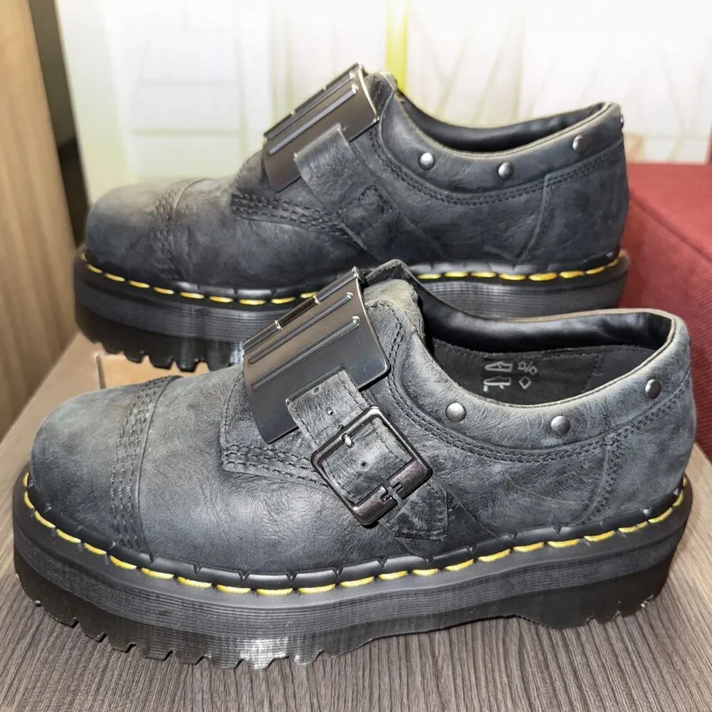 Dr Martens 8053 Quad Hinge Black Leather Platform M 7 W 8‎ Boots Steampunk Goth