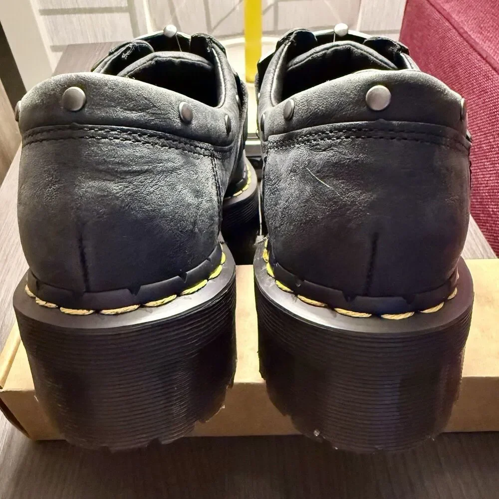 Dr Martens 8053 Quad Hinge Black Leather Platform M 7 W 8‎ Boots Steampunk Goth