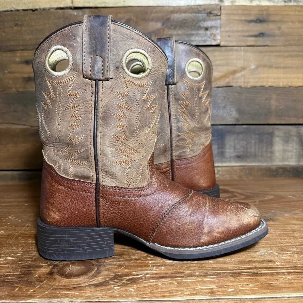 Smoky Mountain Kids Luke Brown Distressed‎ Leather Western Boot 2481 C size 1