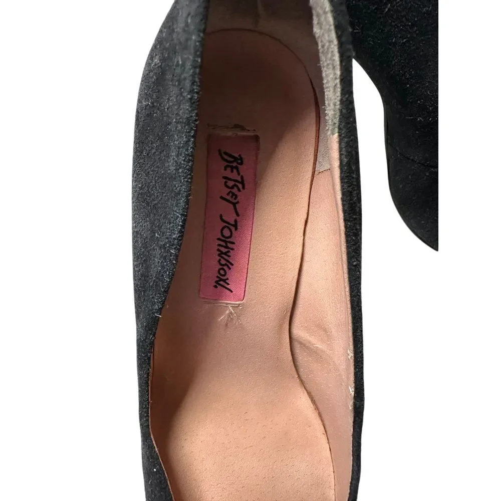 Betsey Johnson Black‎ Suede Bow Pointed Toe Kitten Heel Pumps Classic Shoes