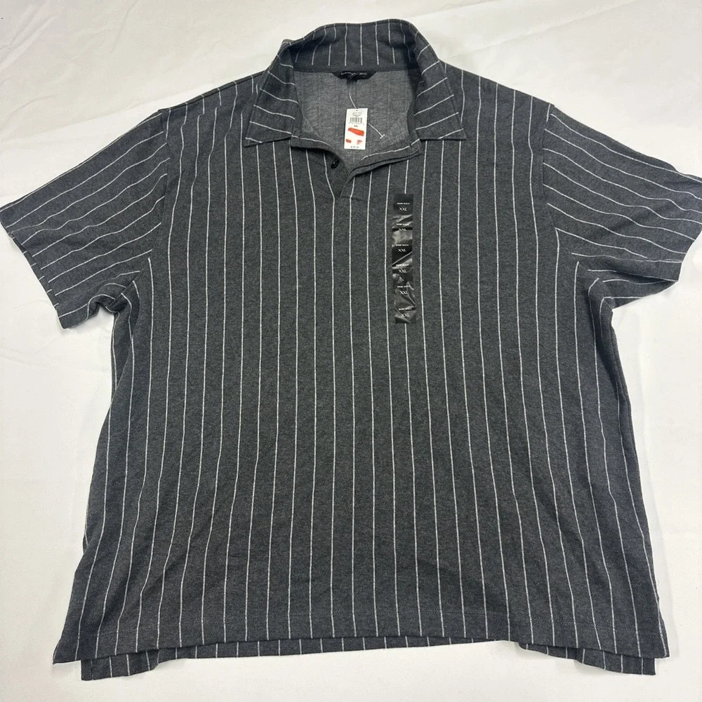 NWT Banana Republic Gray White Short Polo Mens Size‎ XXL Shirt Stripe