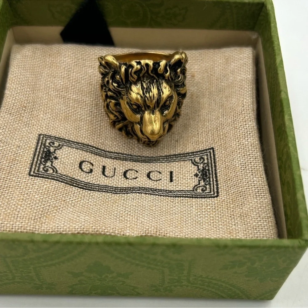 Gucci iconic Lionhead gold tone ring size 10.5 made in Italy