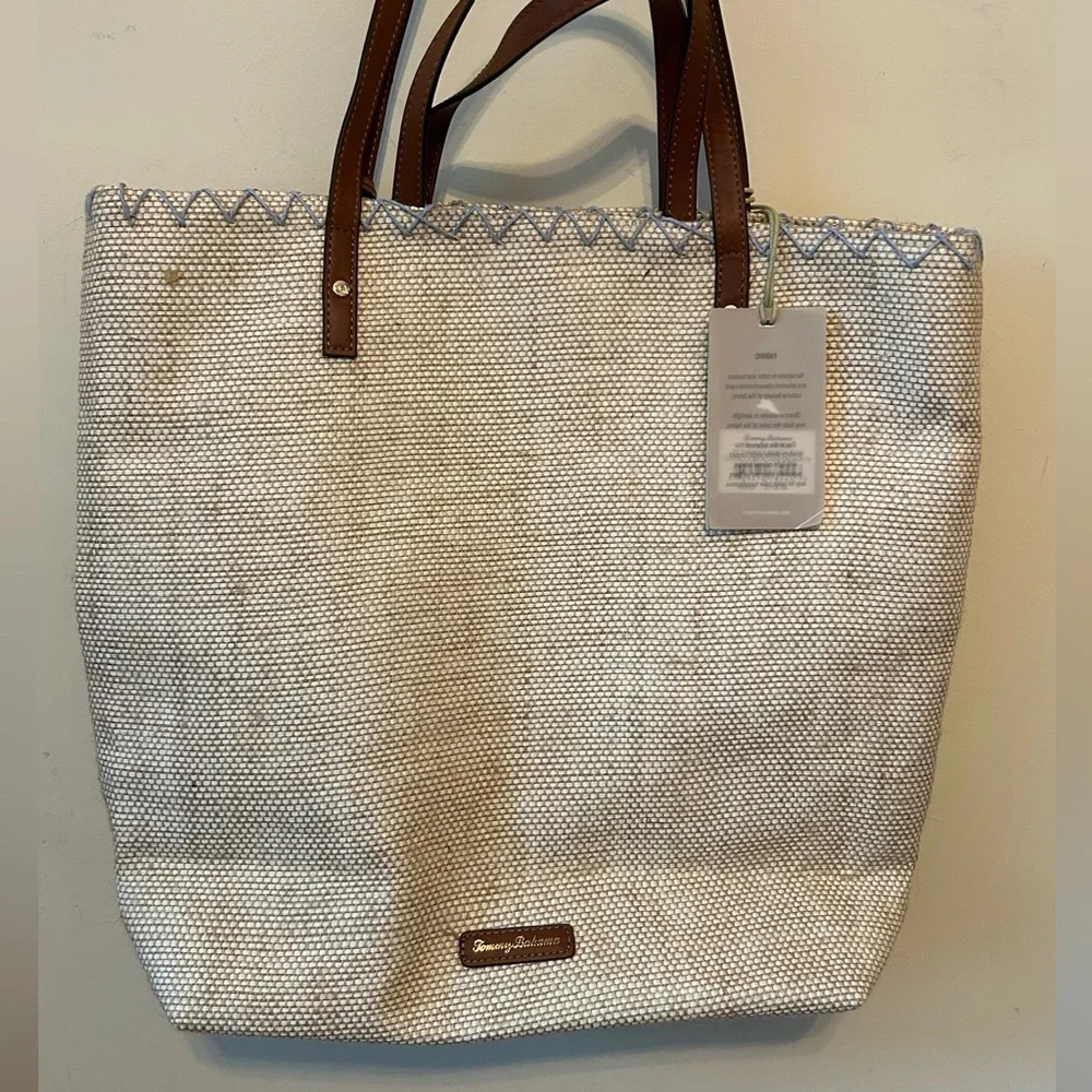 TOMMY BAHAMA Straw Raffia‎ Large Totally Beachin Beach Tote Bag Hand Embroidered