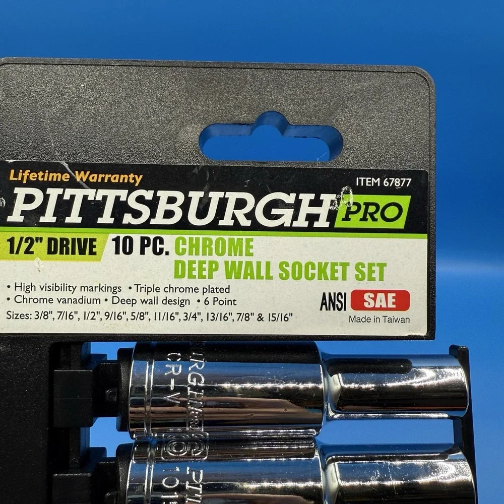 PITTSBURGH 67877-‎ 10 Pc 1/2 in. Drive SAE High Visibility Deep Socket
