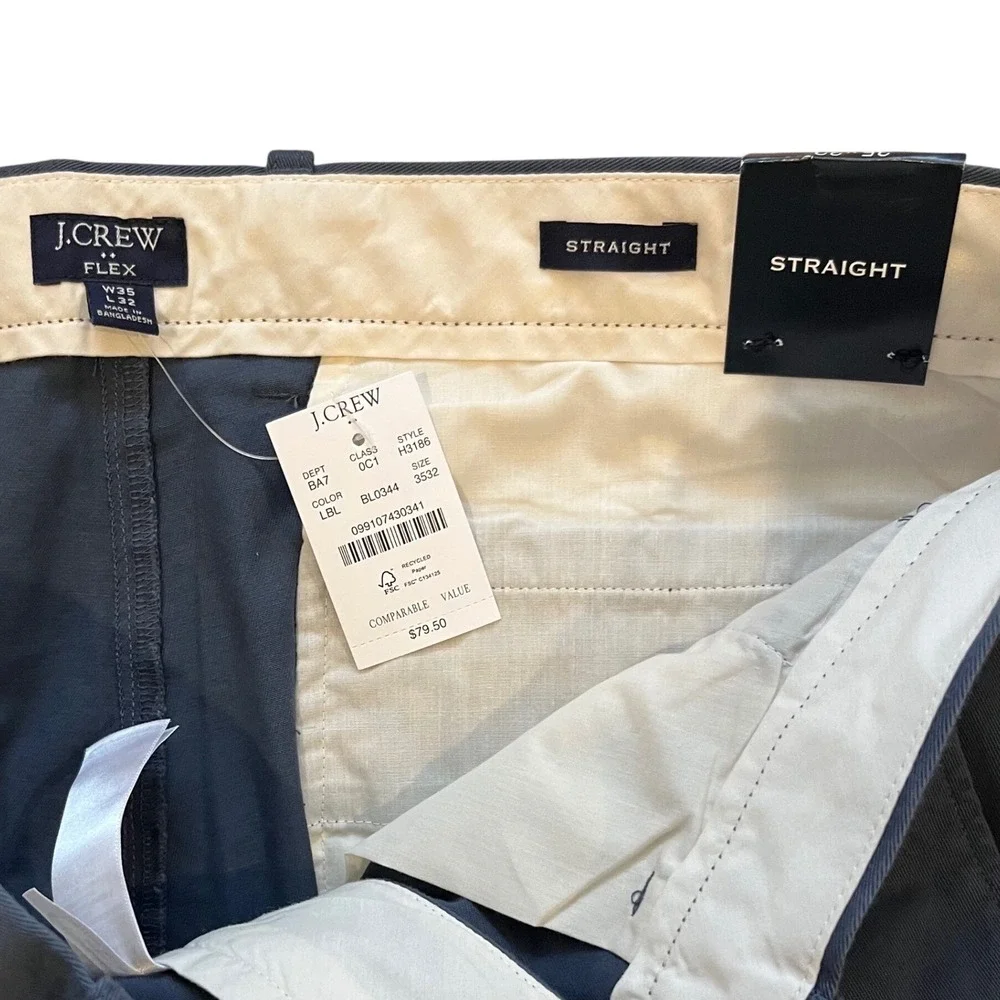 J.Crew Flex Straight Fit Chino Pants Navy‎ Blue 35x32 H3186 New