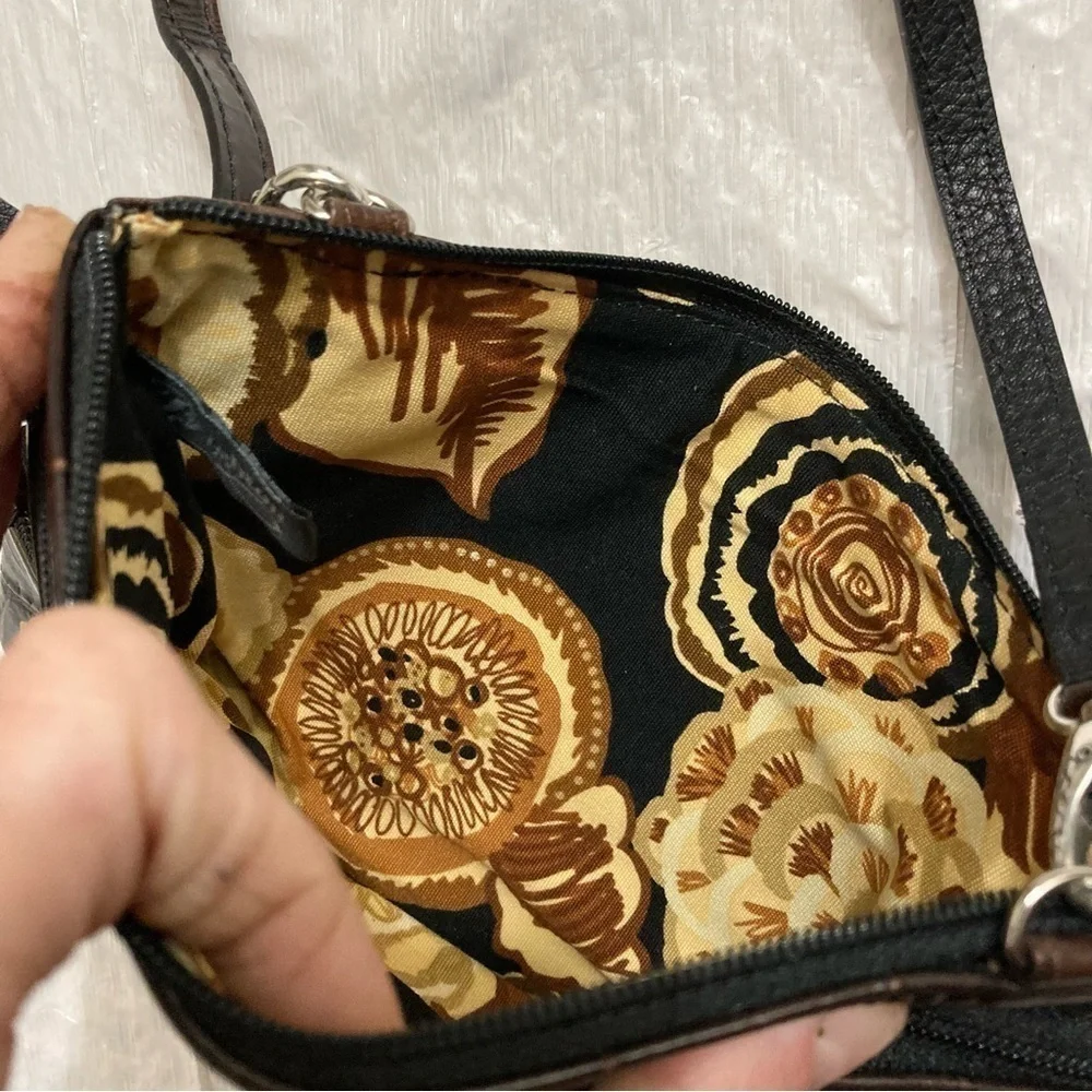 Brighton triple zipper brown embossed leather crossbody bag