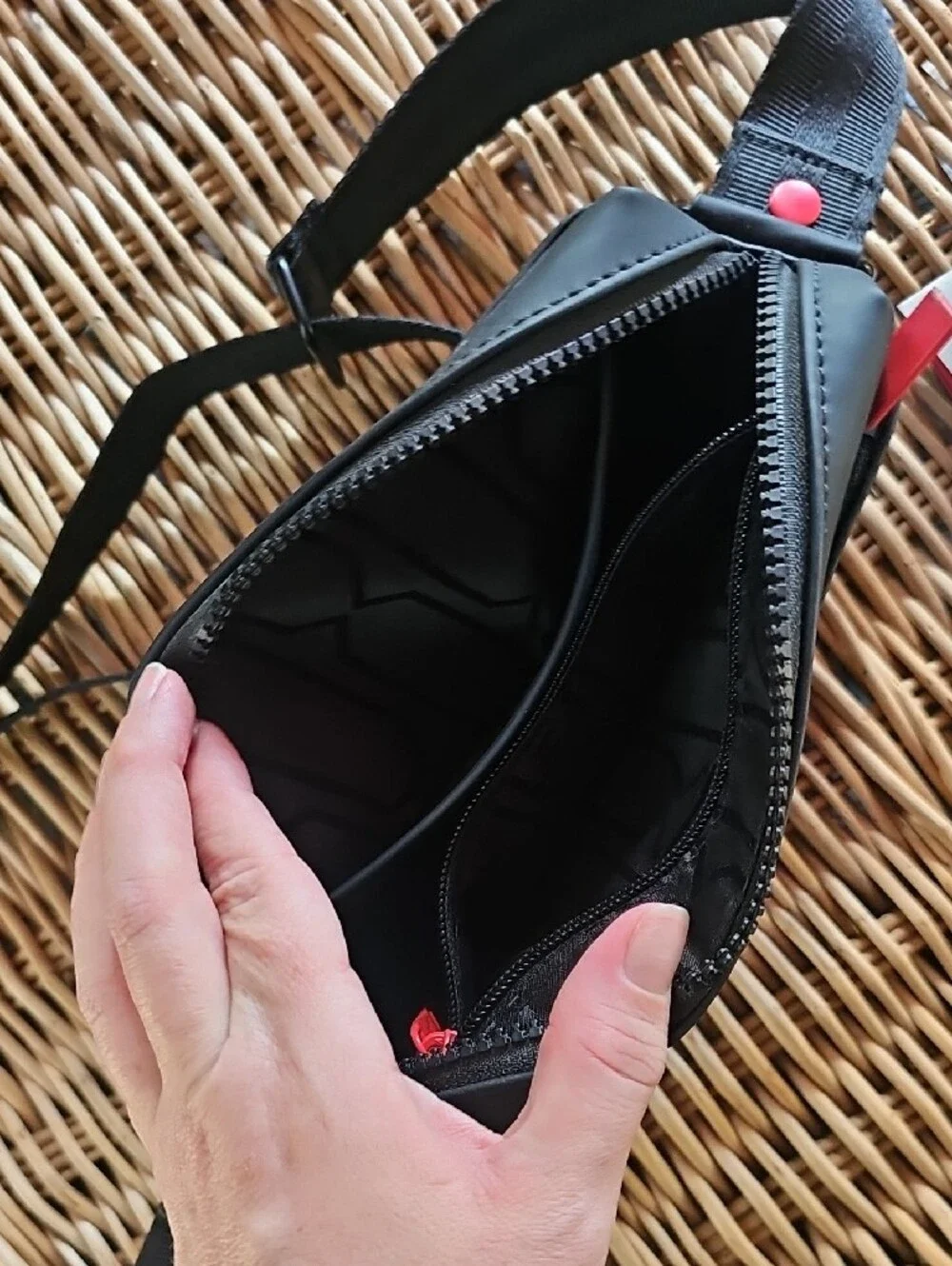 Hunter Black Crossbody Messenger Bag with Red-Trim Logo