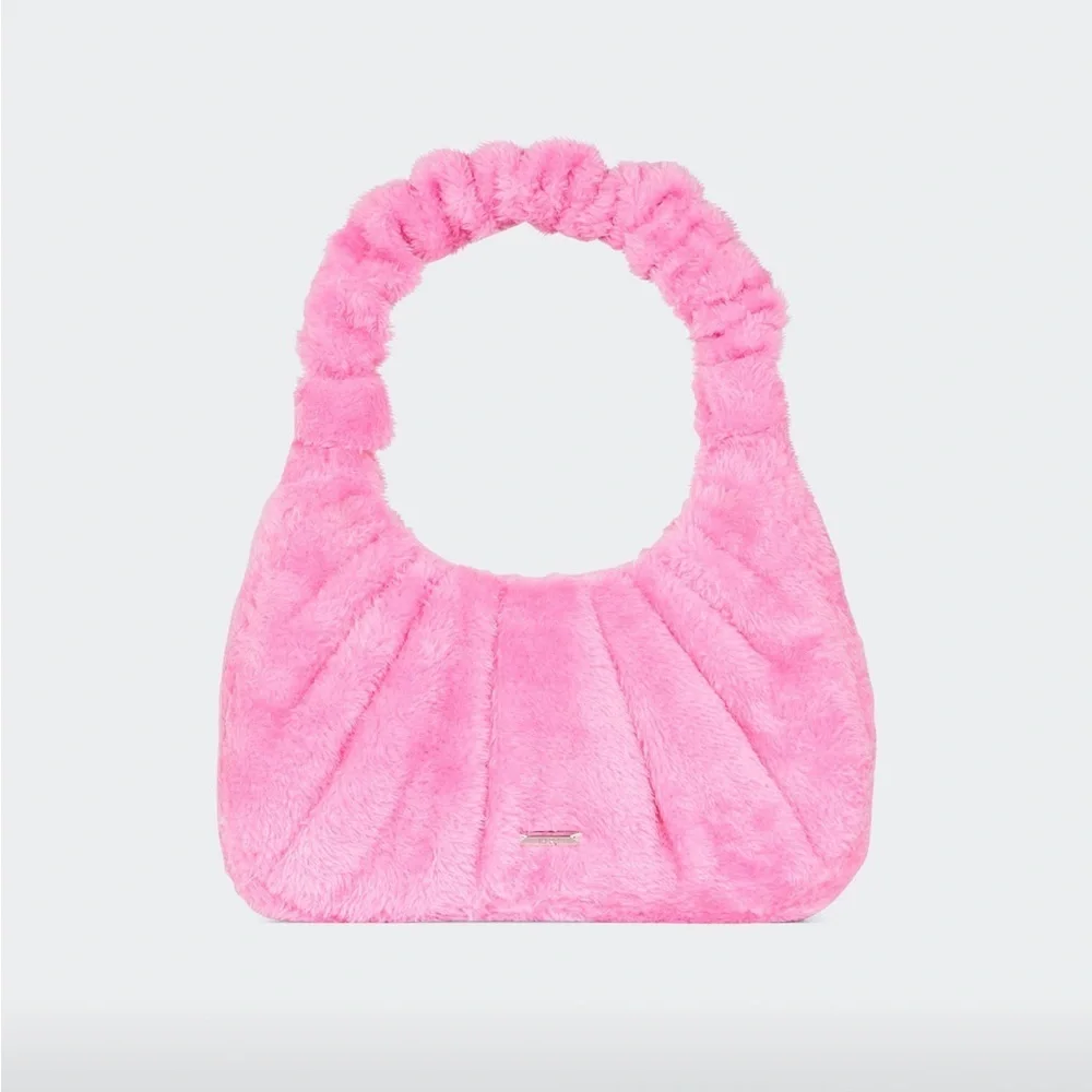 JW PEI Gabbi Terry Ruched Pink Faux Fur Fuzzy Hobo Handbag Revolve