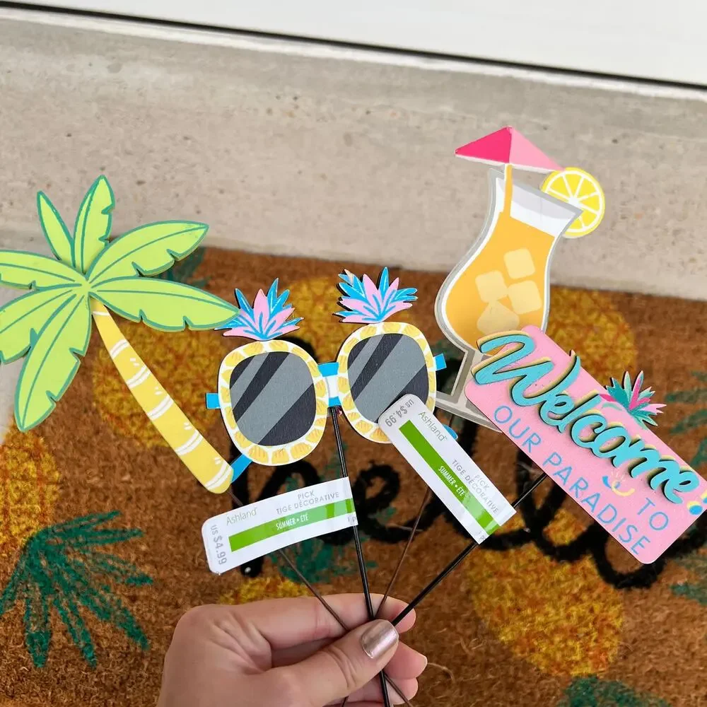 NWT Ashland Set of 4 Summer Themed Pineapple, Tropical Drink Floral Picks