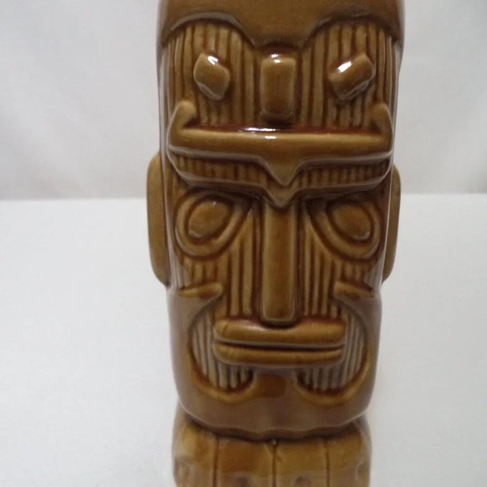 Vintage Otagiri Tiki Mug Cup straight lips Japan ceramic brown Full Body 6
