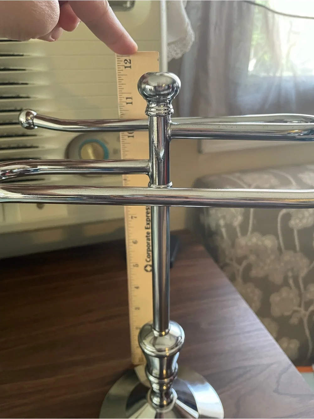 Chrome Double Arm Towel Stand - Polished Silver