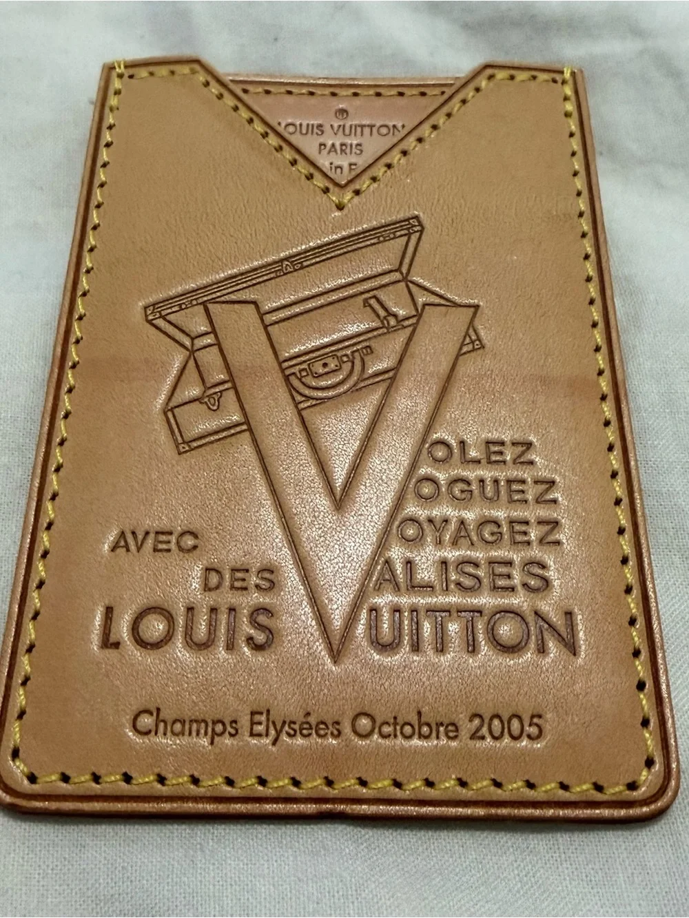 Louis Vuitton Beige Tan Embossed Leather Card