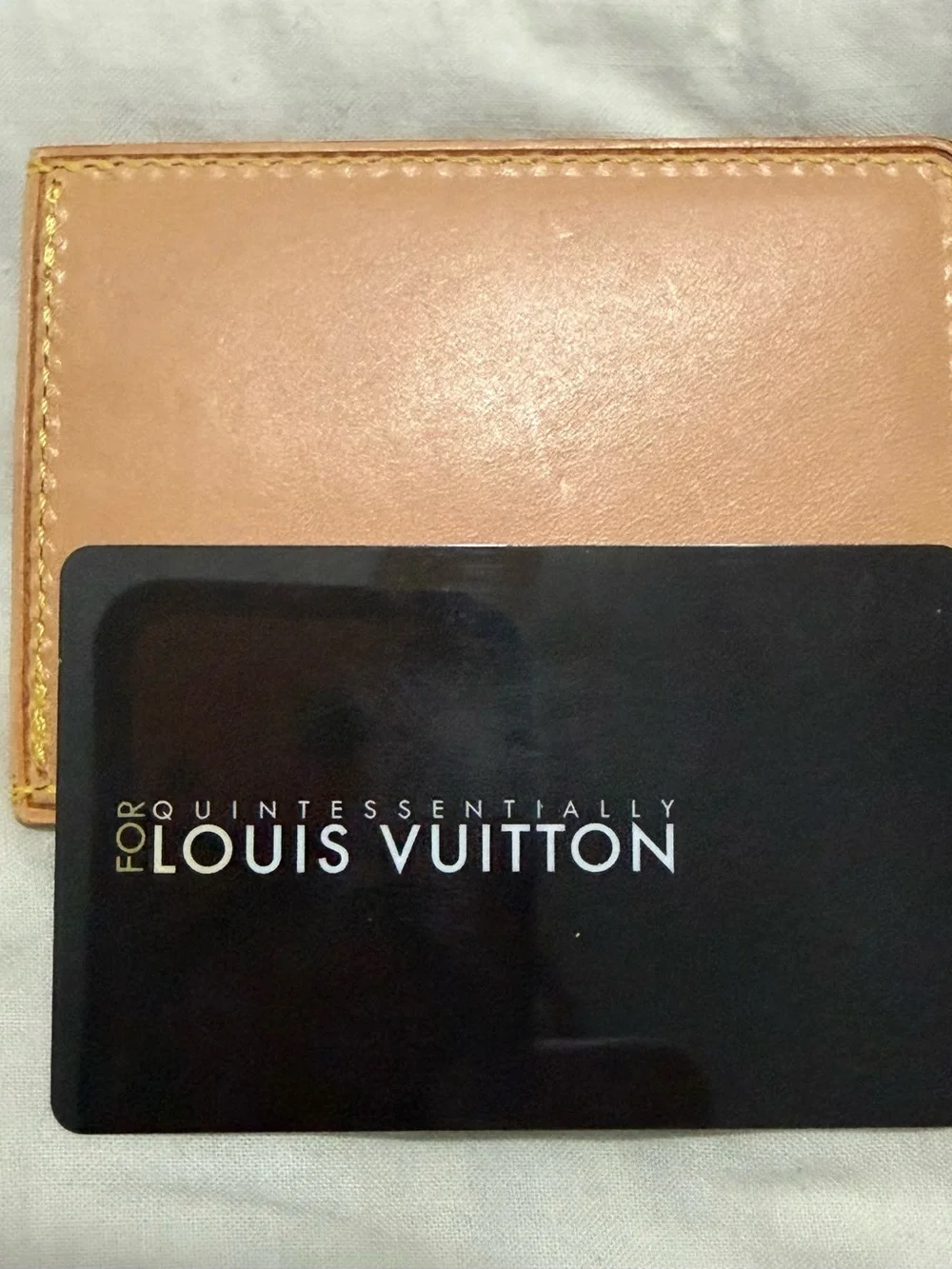 Louis Vuitton Beige Tan Embossed Leather Card