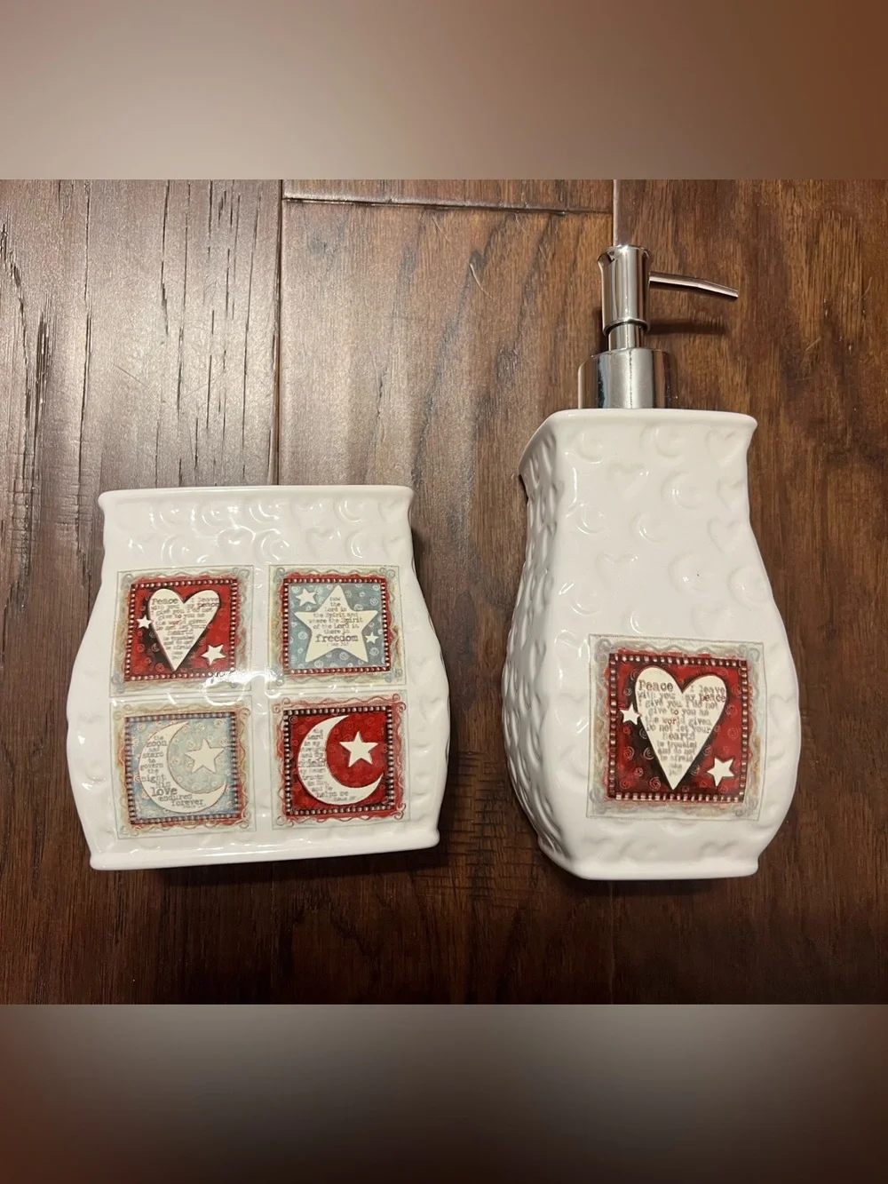 2 Piece Ceramic Bathroom Set Toothbrush Holder and Dispenser New