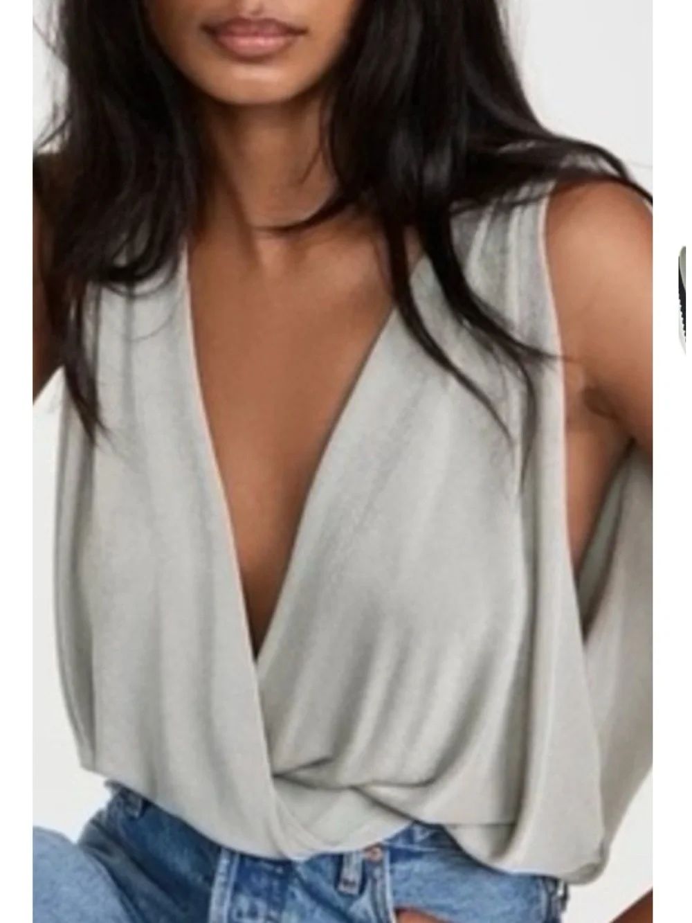 FREE PEOPLE NIGHT OWL SURPLICE BODYSUIT LARGE SILVER GREEN