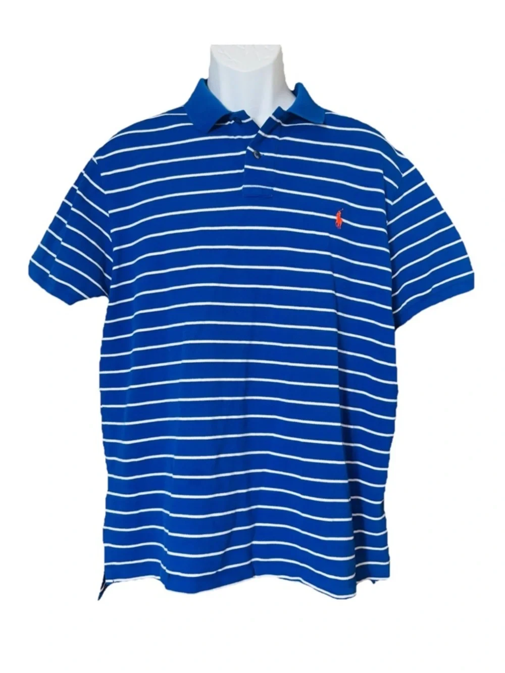Polo Ralph Lauren Men's XL Custom Fit Stretch Mesh Polo Shirt Striped Blue White