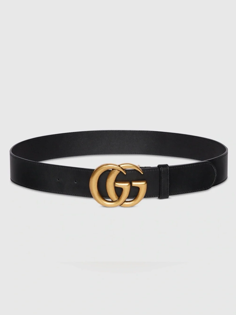 Gucci Black Leather Belt with Antiqued Gold Double G Buckle
