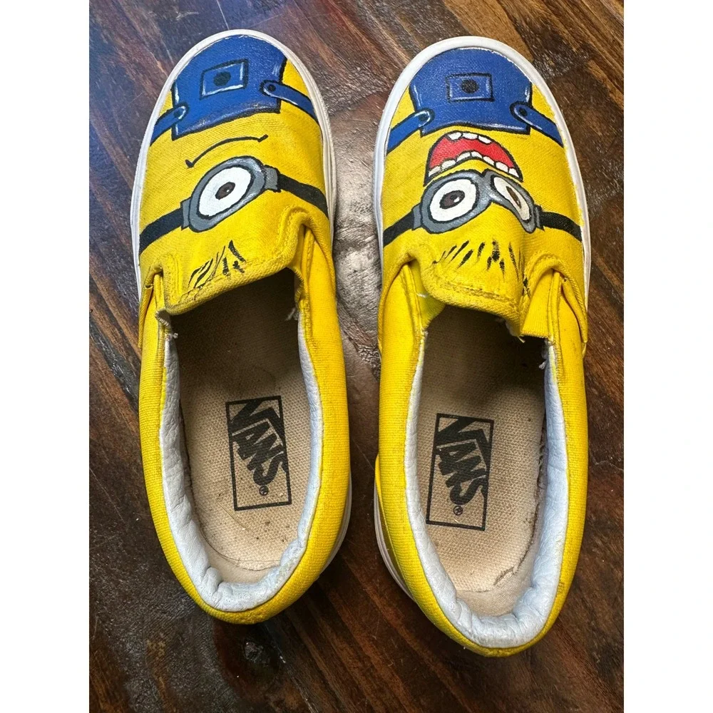 Vans Classic Slip-On Custom Minions Hand Painted Yellow Kids Shoes Size 13.0