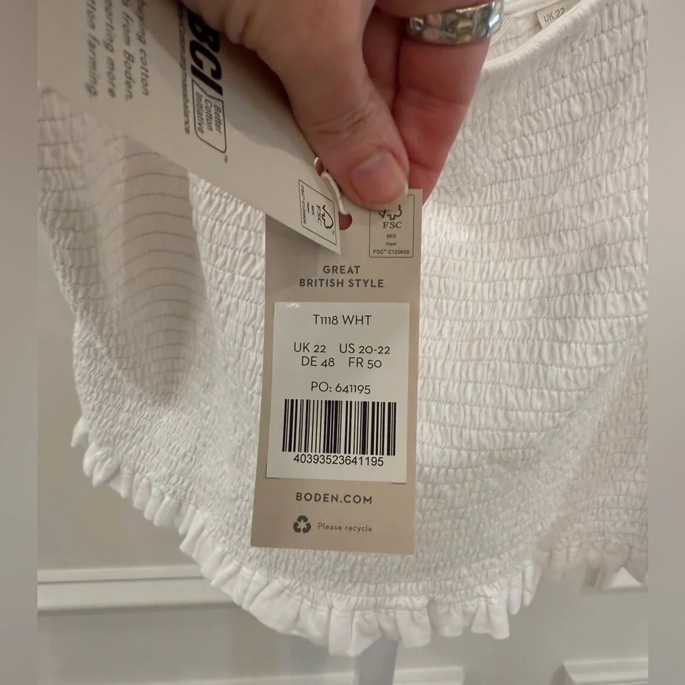 Boden White Ruffled Puff Sleeve Crop Blouse