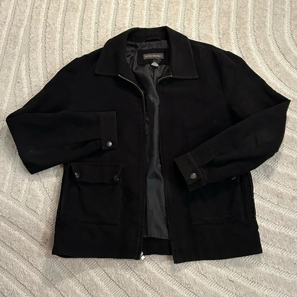 Vintage Banana Republic Men’s Collared Bomber Zip-up Jacket in Black - L