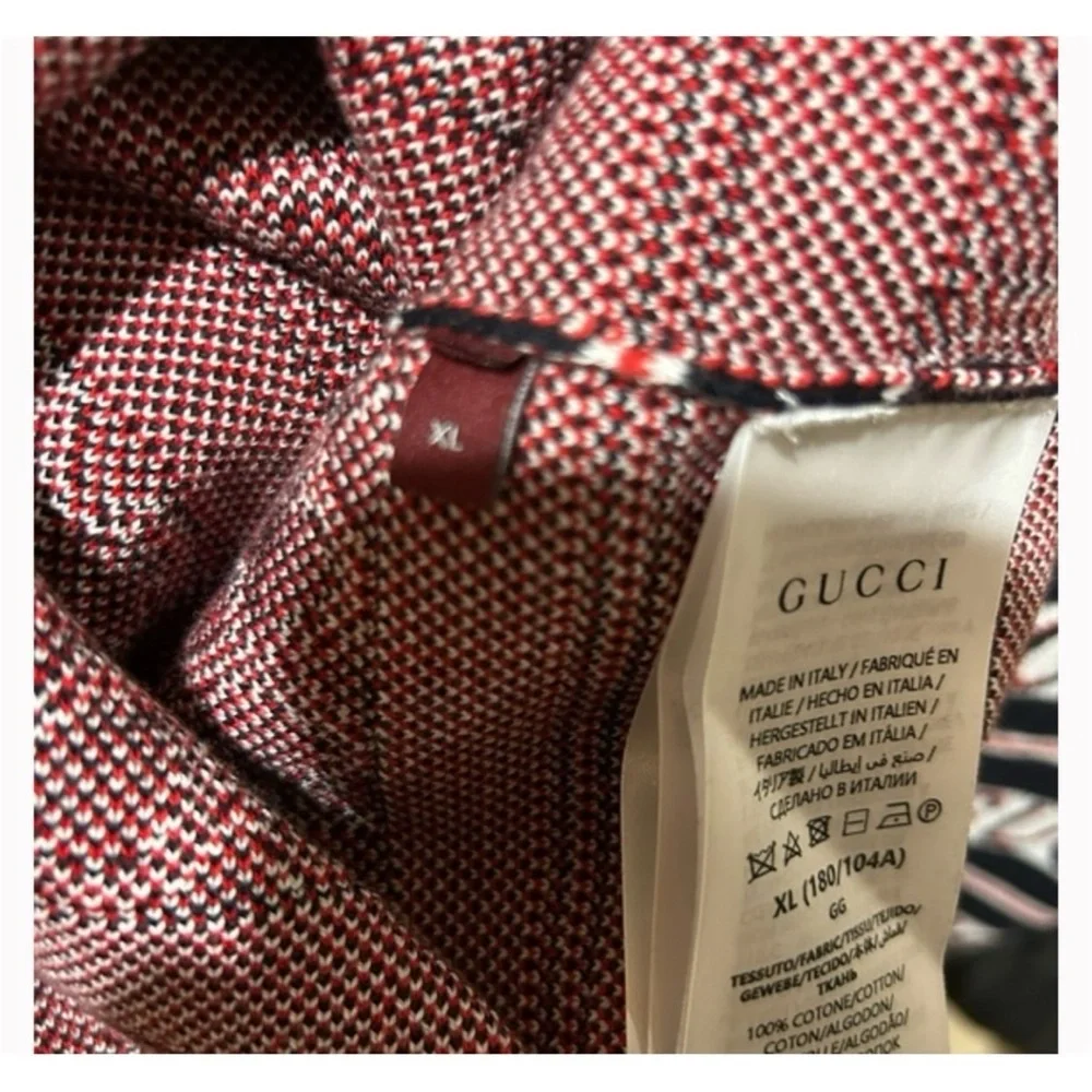 Gucci logo, cotton jacquard cardigan in ink, red and white size XL