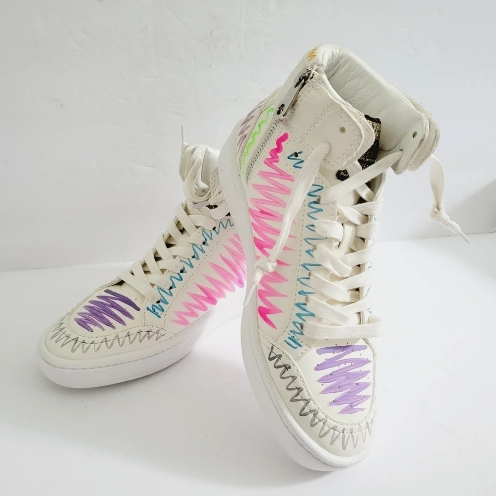NEW Vintage Havana Artsy Multi Swirl High-Top Leather Sneakers, Size 6,5