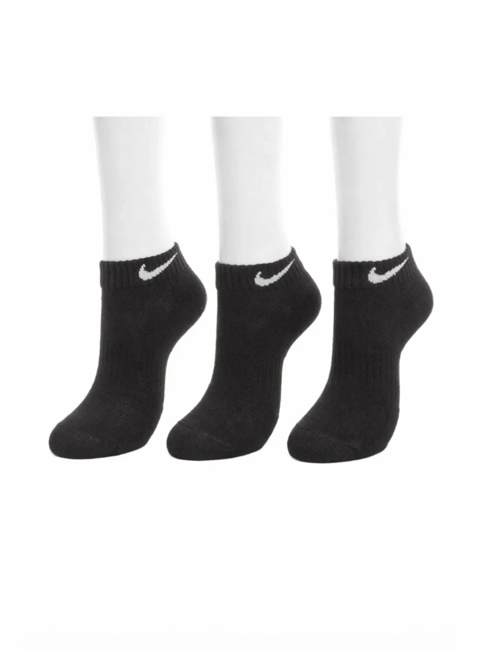 Nike Black Low Cut Athletic Socks 3 Pair Comfort Cotton Cushioned Size 6.5-12