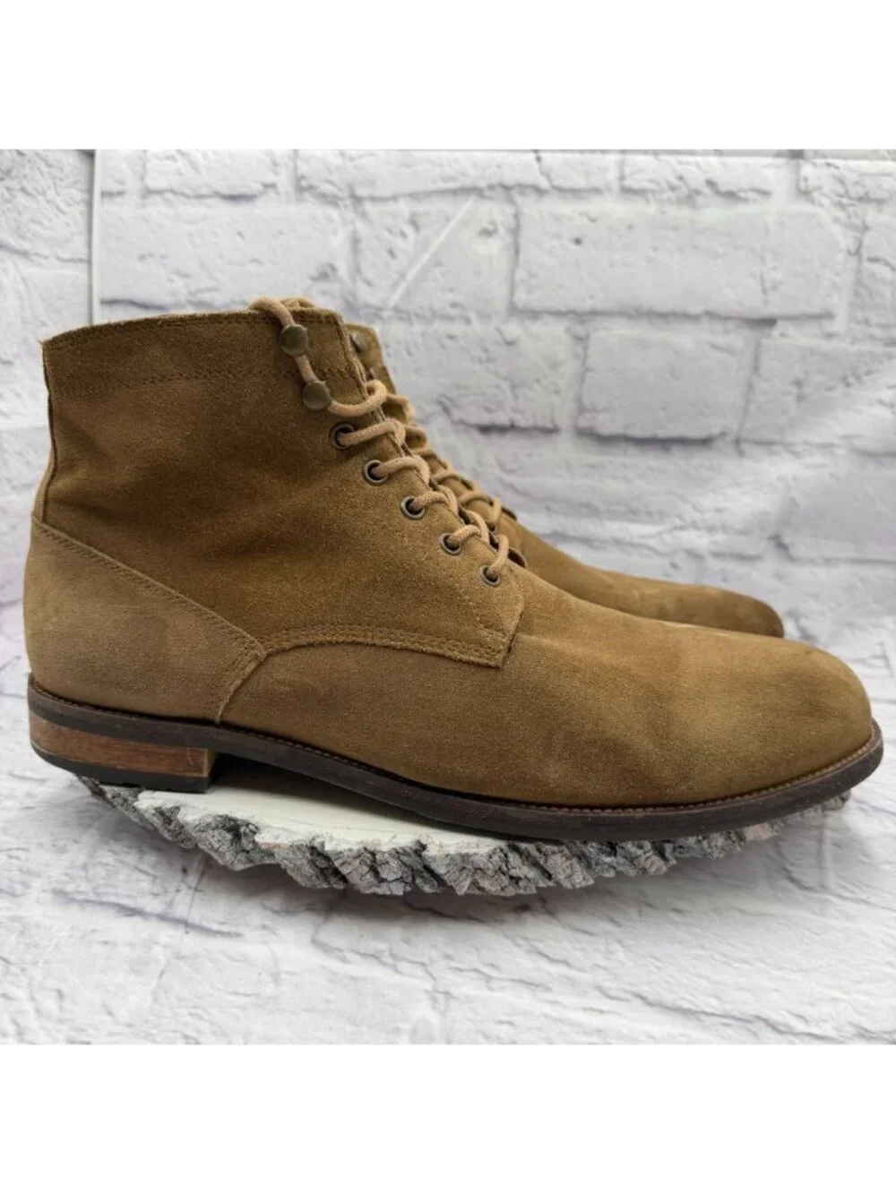 Vince Camuto Men's Tan Suede Lace-Up Ankle Dress Boots Side Zipper Size 13M