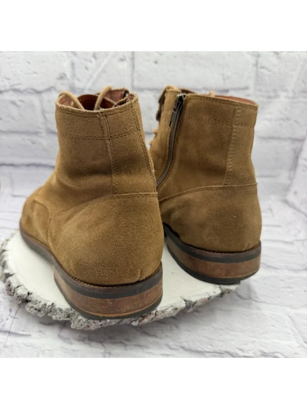 Vince Camuto Men's Tan Suede Lace-Up Ankle Dress Boots Side Zipper Size 13M