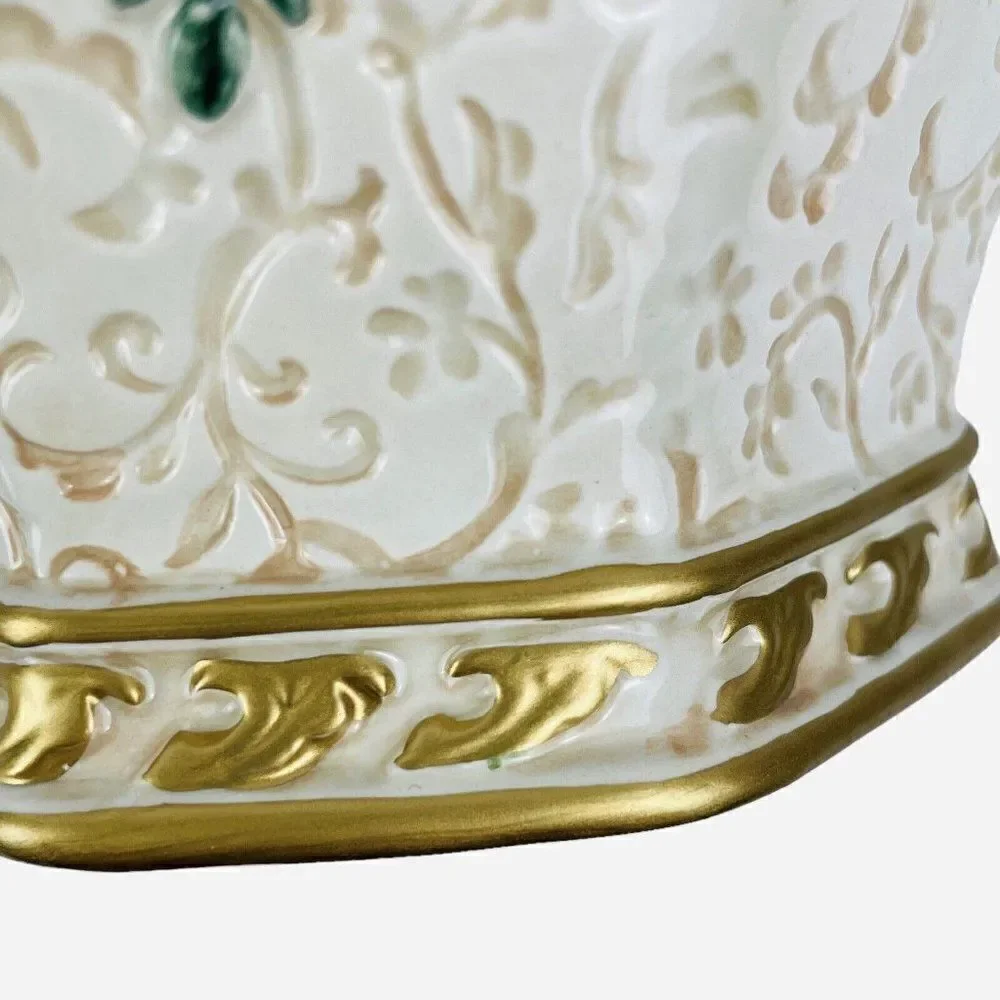 Vintage Fitz and Floyd Venezia Teapot Embossed Fruit Gold Trim Handpainted READ