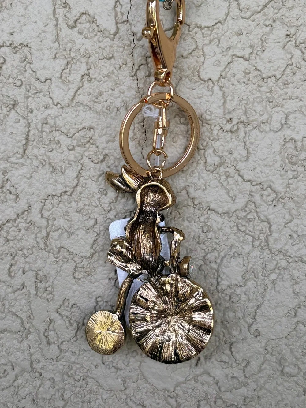 Adorable Crystal Bunny on a Vintage Bicycle Keychain