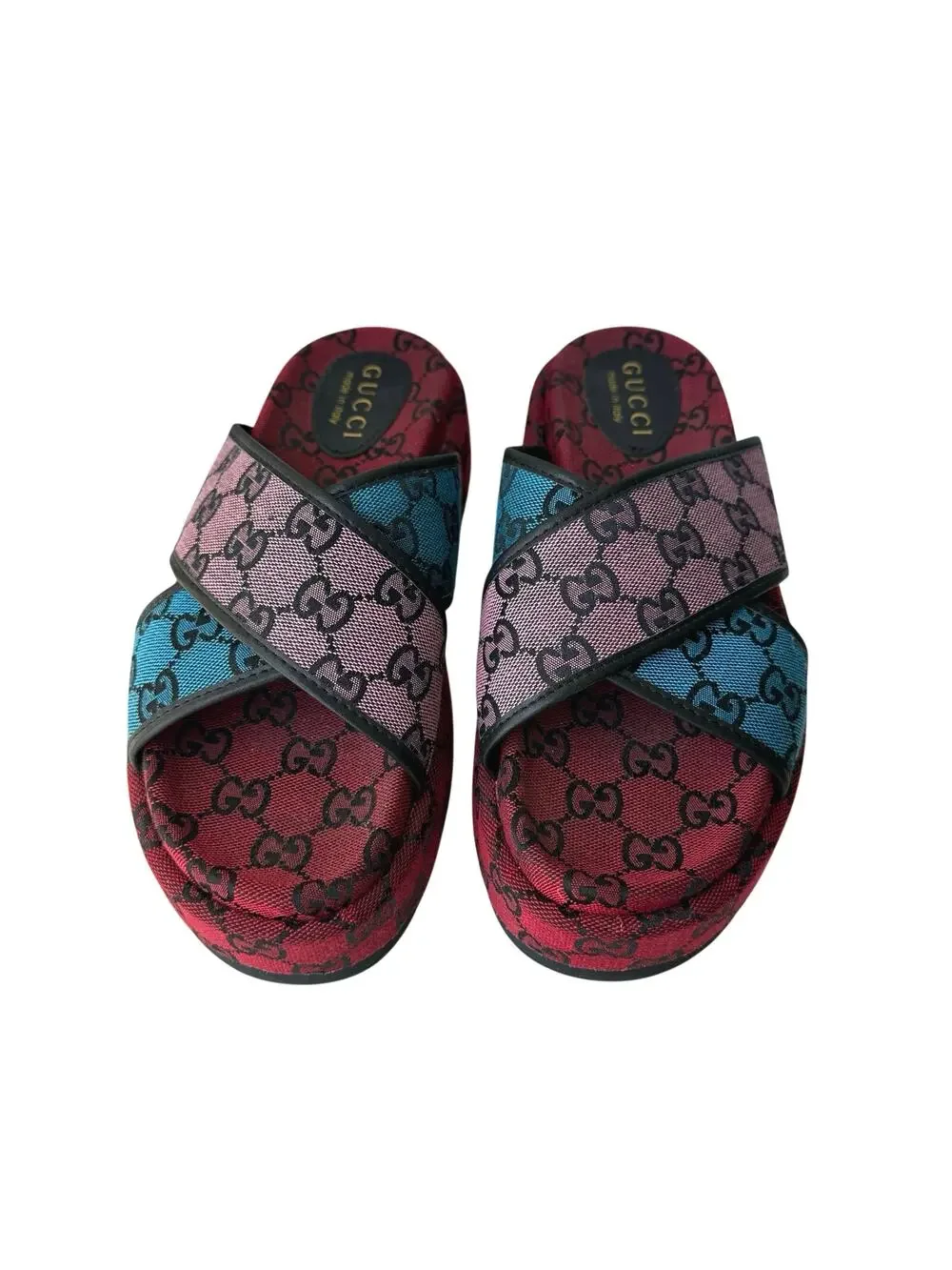 Gucci (EUR 41/US 10) GG Monogram Platform Slide Sandals - Red Logo Designer