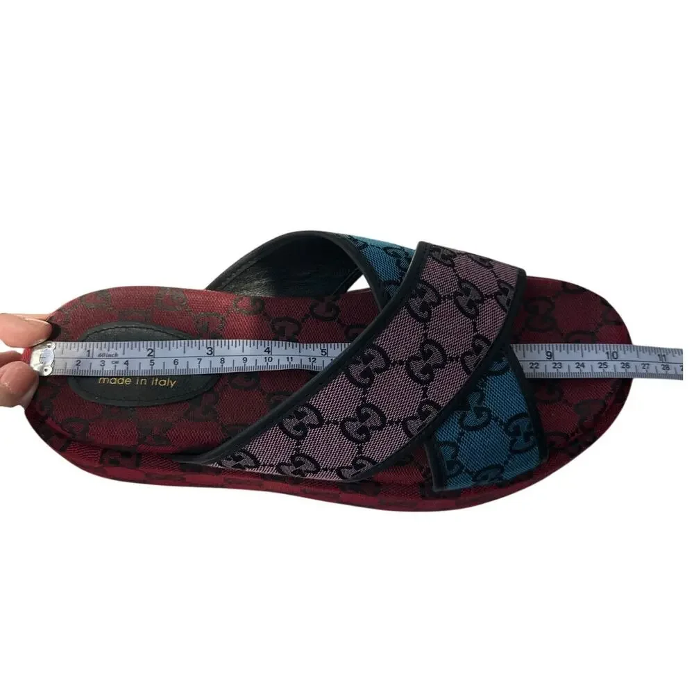 Gucci (EUR 41/US 10) GG Monogram Platform Slide Sandals - Red Logo Designer