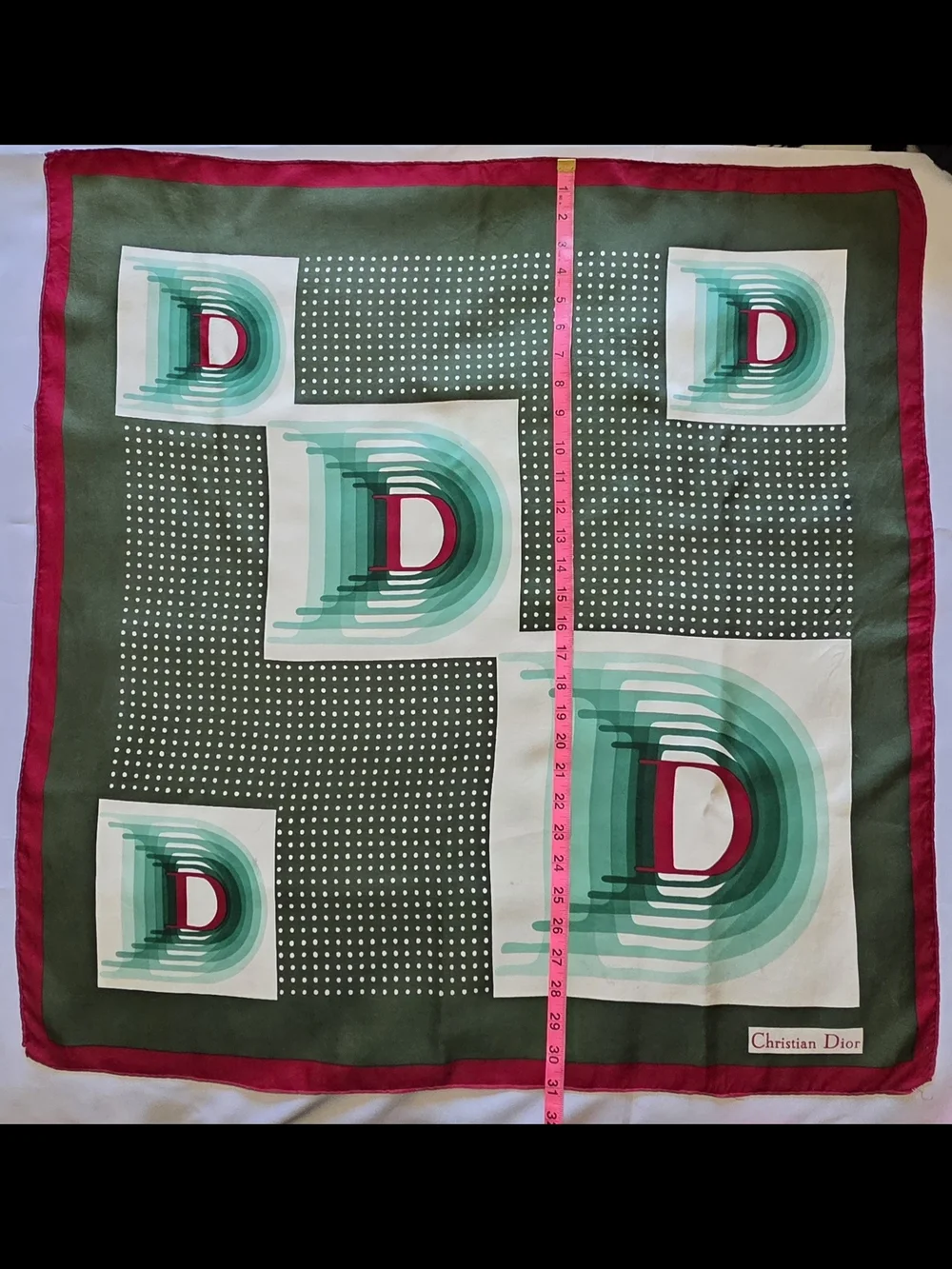 Dior Green, Teal & Fuchsia Silk Scarf with D Motif