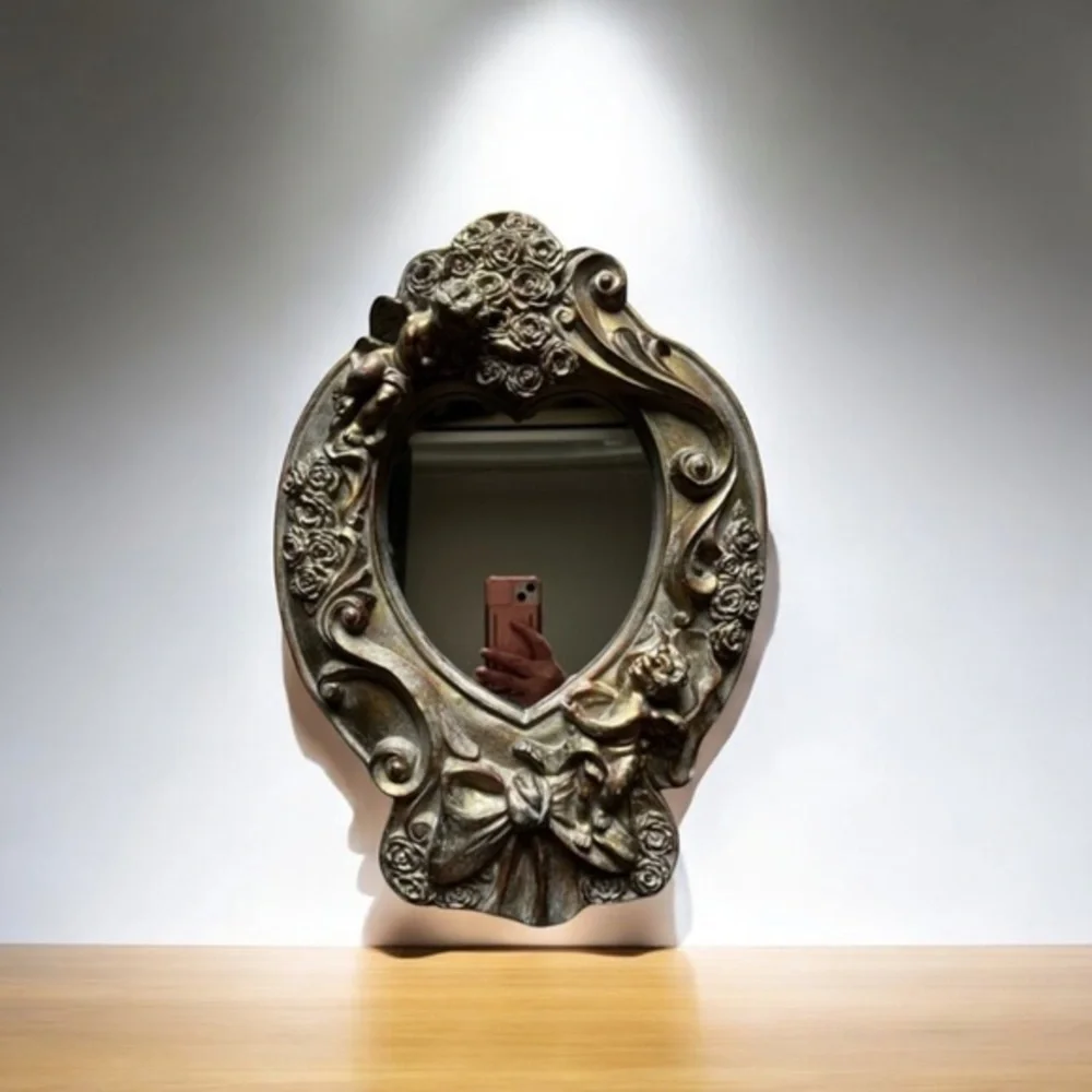 Vintage cherubs angels Gold Heart-Shaped Wall Mirror