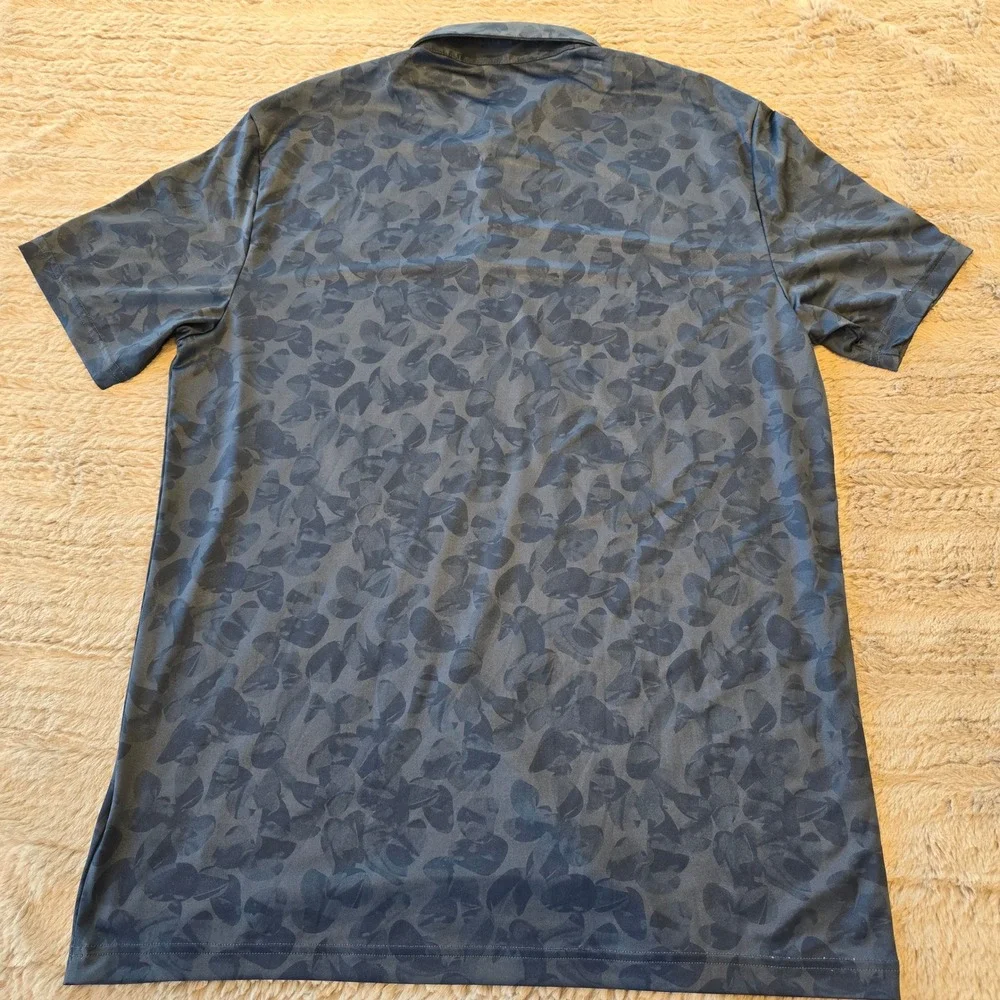 Adidas Golf Mens Medium Navy Blue Tonal Leaf Print Performance Polo Shirt