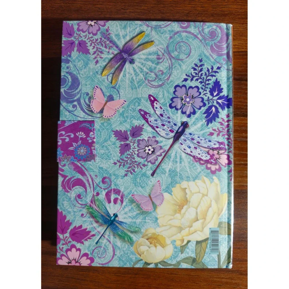 Punch Studio Dragonfly Peony Brooch Journal Hardcover Lined Teal Purple Floral