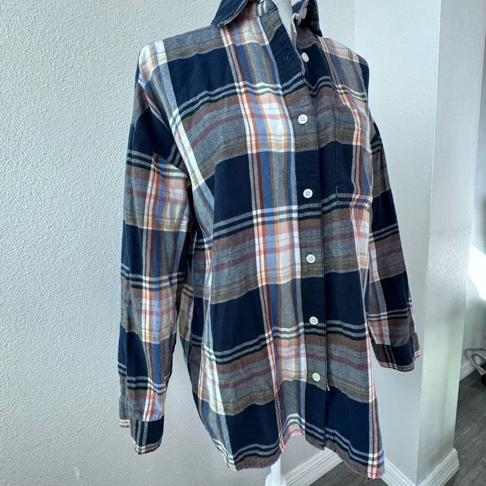 Old Navy Womens Button Down Shirt 100% Cotton Flannel Boyfriend Shirt SZ M