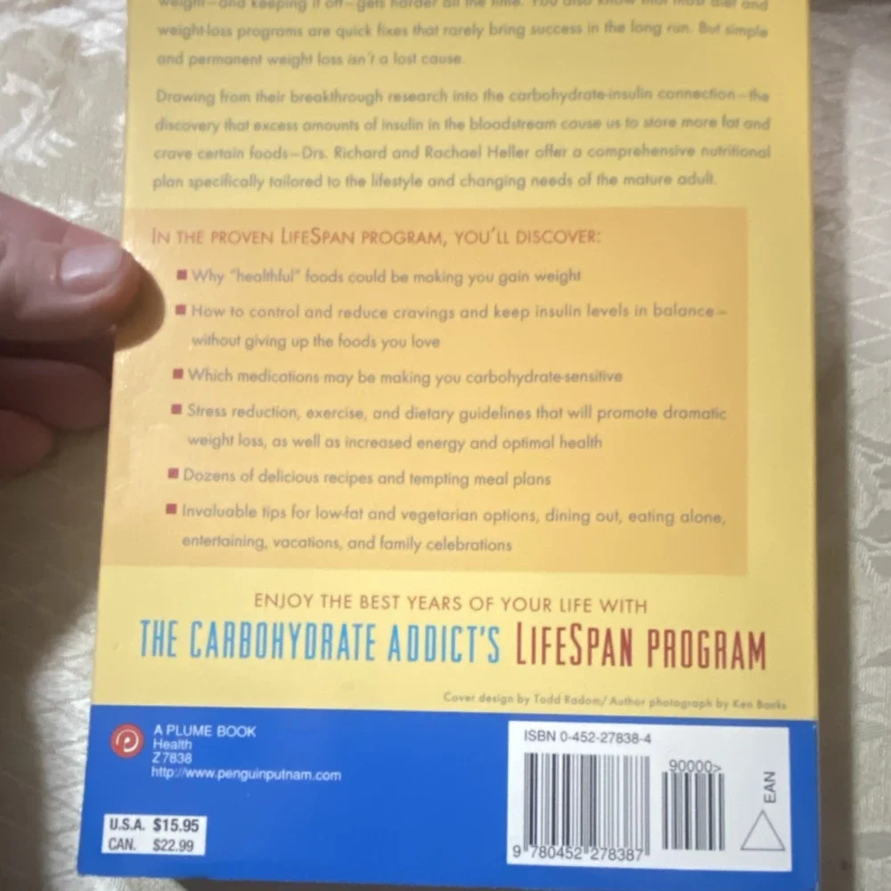 Carbohydrate Addict's Lifespan Program by Heller, Trade Paperback, Plume 1998