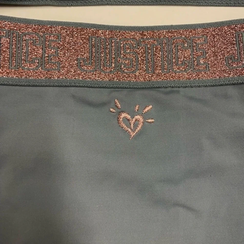 Justice Girls Size 10 Gray Rose Gold Sparkle Logo‎ Heart Bikini Swimsuit