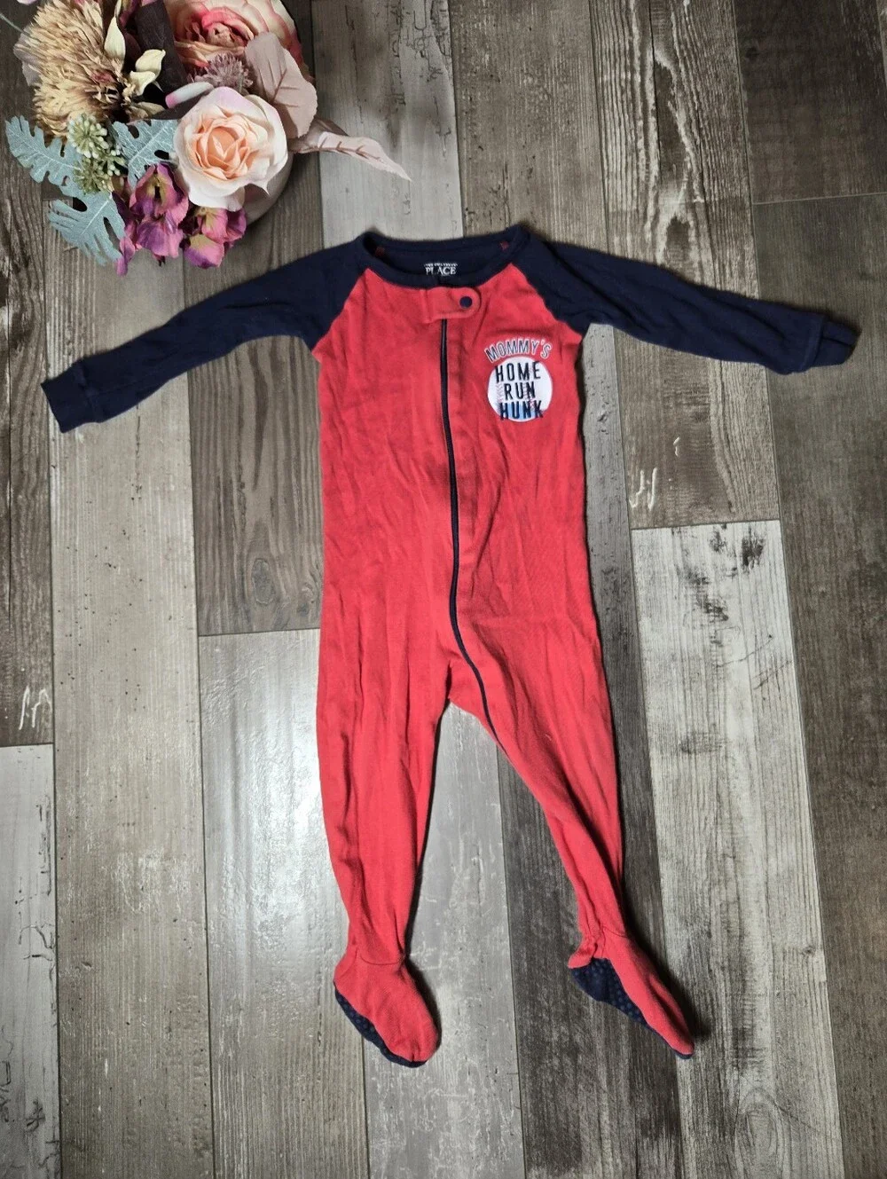 The Children's Place Red & Navy Baby Footed One-Piece Pajama - 