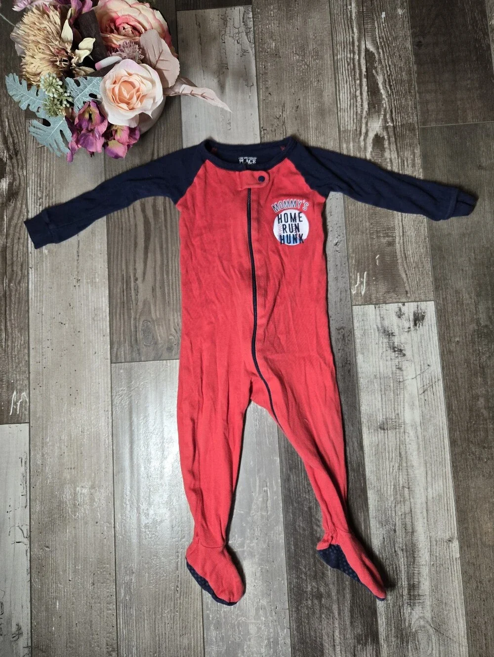 The Children's Place Red & Navy Baby Footed One-Piece Pajama - 